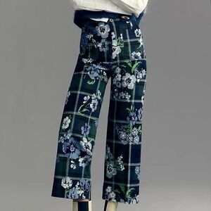 Anthropologie Colette Maeve Blue and Green Cropped Floral Pants